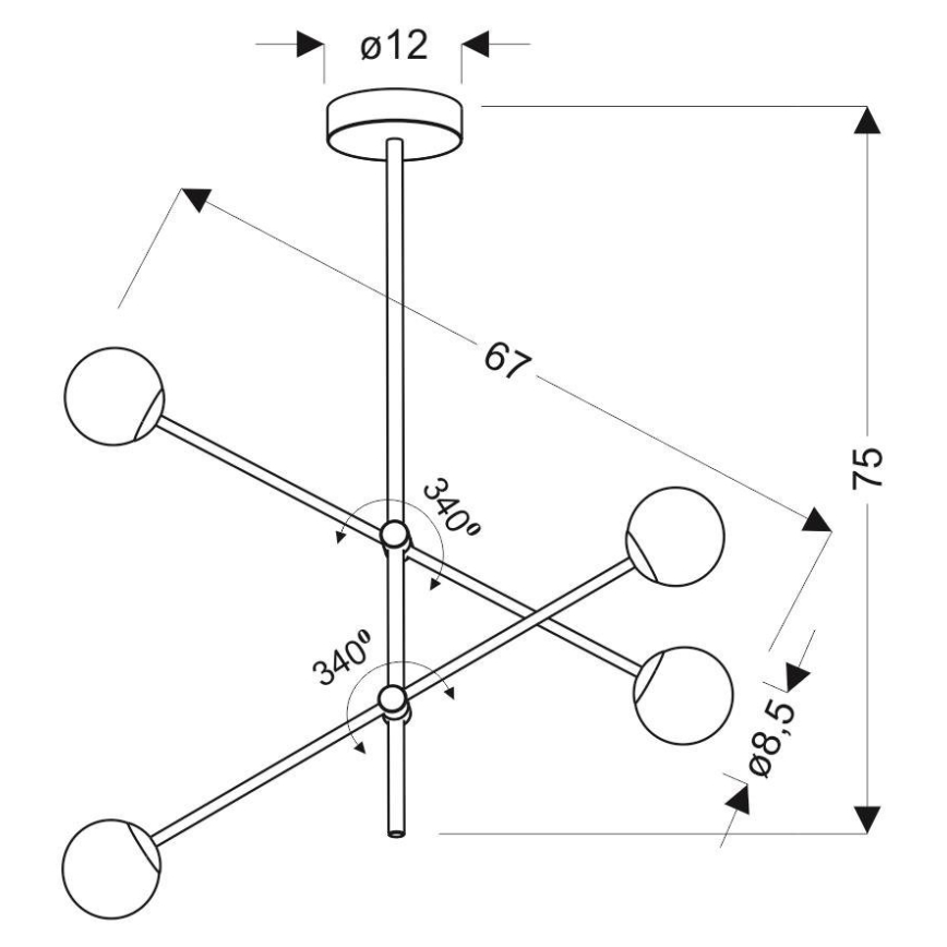 Hanglamp aan een paal PAKSOS 4xG9/5W/230V zwart