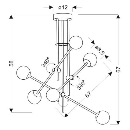 Hanglamp aan een paal PAKSOS 6xG9/5W/230V zwart