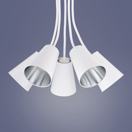 Hanglamp aan een paal WIRE 5xE27/15W/230V wit/zilver