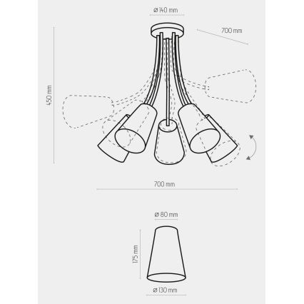 Hanglamp aan een paal WIRE 5xE27/15W/230V wit/zilver