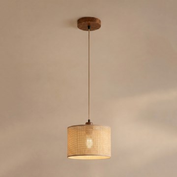 Hanglamp aan kabel AIDA 1x E27 (max. 15 W) 230 V Ø 25 cm eiken/raffia