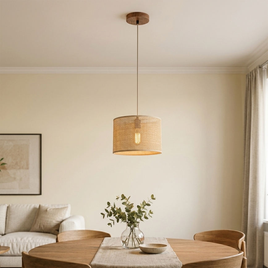 Hanglamp aan kabel AIDA 1x E27 (max. 15 W) 230 V Ø 25 cm eiken/raffia