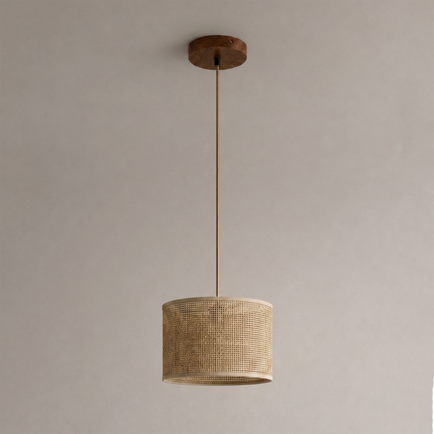 Hanglamp aan kabel AIDA 1x E27 (max. 15 W) 230 V Ø 25 cm eiken/raffia