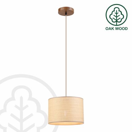 Hanglamp aan kabel AIDA 1x E27 (max. 15 W) 230 V Ø 25 cm eiken/raffia