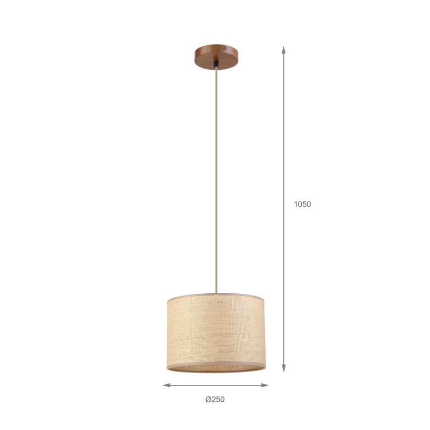 Hanglamp aan kabel AIDA 1x E27 (max. 15 W) 230 V Ø 25 cm eiken/raffia