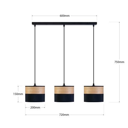 Hanglamp aan kabel ALBA 3xE27/15W/230V zwart/bruin