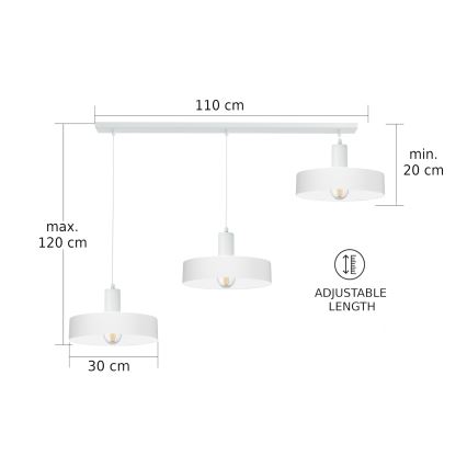 Hanglamp aan kabel ARCANE 3xE27/60W/230V wit