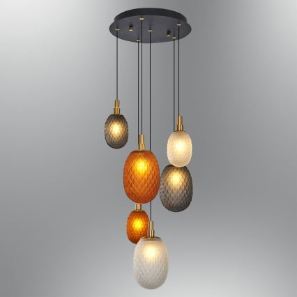 Hanglamp aan kabel CACTUS 6xG9/5W/230V koper/grijs/wit