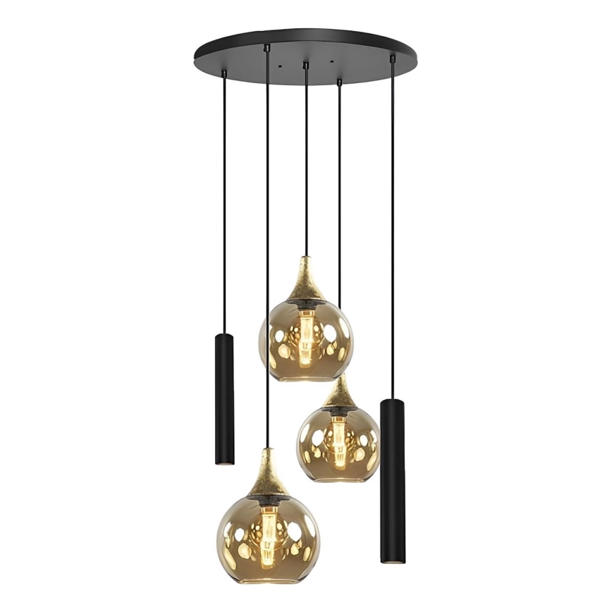Hanglamp aan kabel CALYPSO 2xGU10/60W/230V + 3xE27/60W zwart/goud