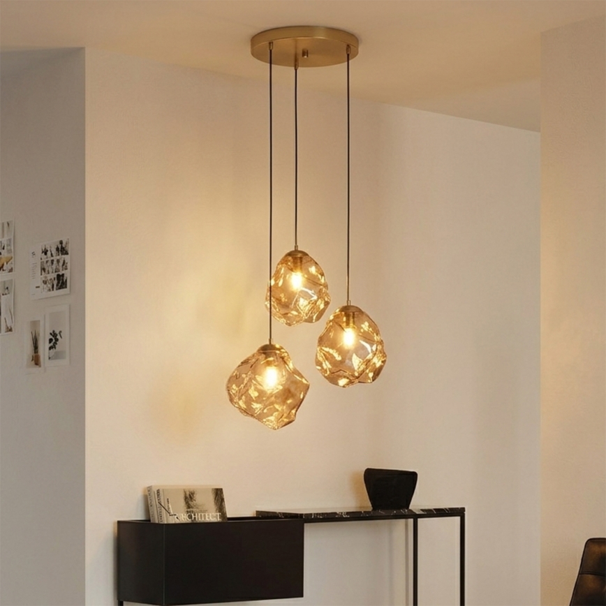 Hanglamp aan kabel CRISTAL 3xE14/15W/230V messing/rookbeige