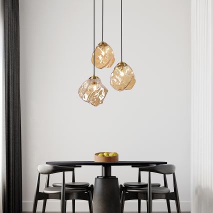 Hanglamp aan kabel CRISTAL 3xE14/15W/230V messing/rookbeige