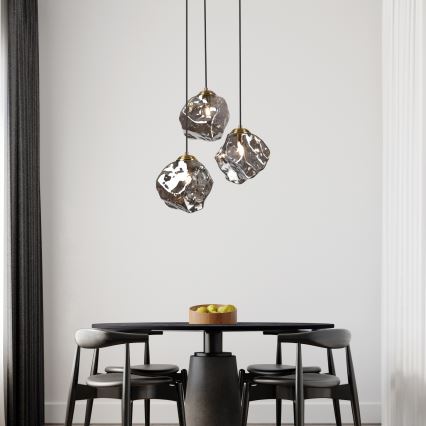 Hanglamp aan kabel CRISTAL 3xE14/15W/230V messing/rookzwart