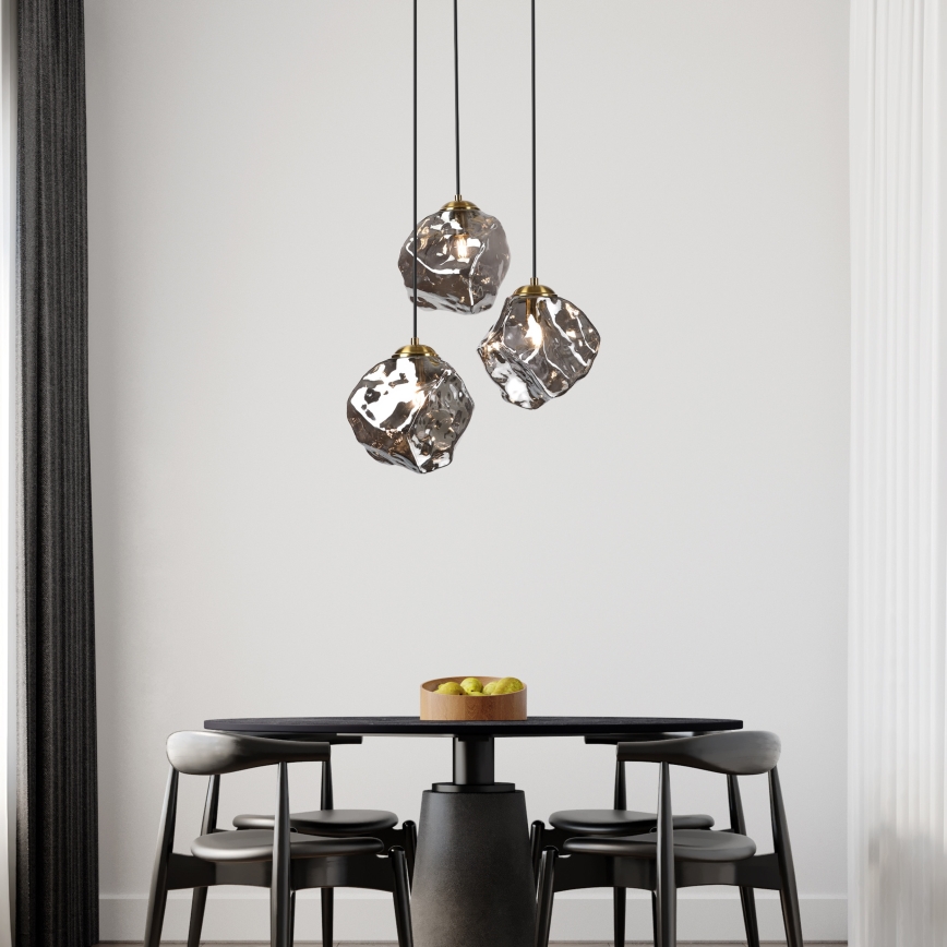 Hanglamp aan kabel CRISTAL 3xE14/15W/230V messing/rookzwart