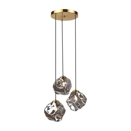Hanglamp aan kabel CRISTAL 3xE14/15W/230V messing/rookzwart
