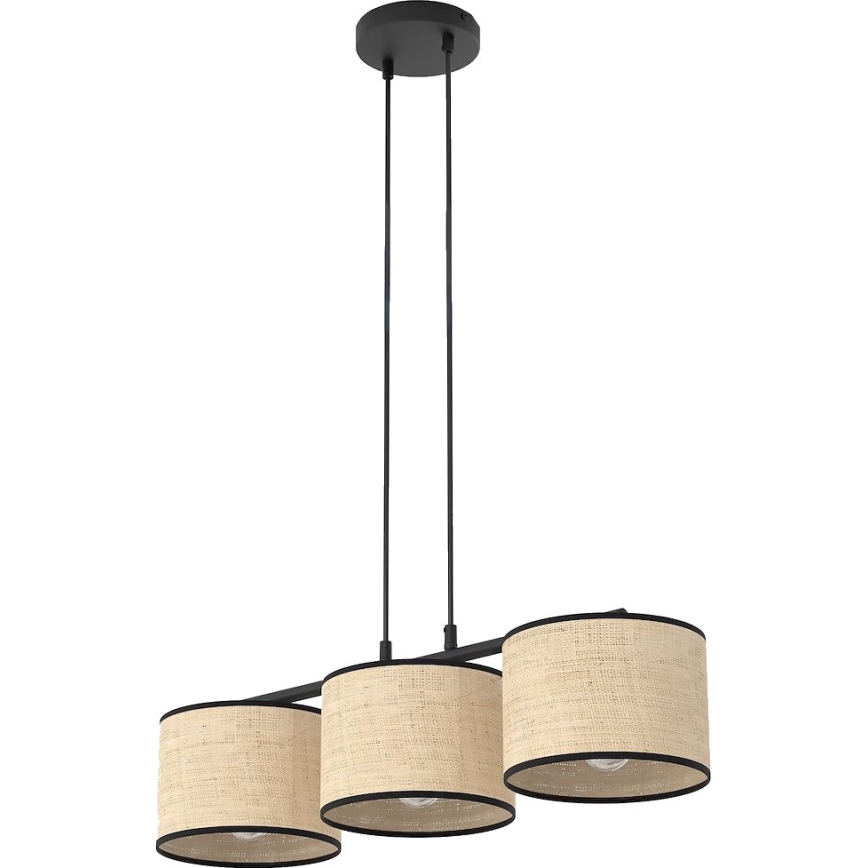 Hanglamp aan kabel ECO 3xE27/15W/230V beige/rotan