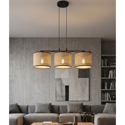 Hanglamp aan kabel ECO 3xE27/15W/230V beige/rotan