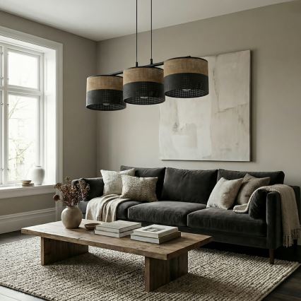 Hanglamp aan kabel KARBON 3x E27/15W/230V zwart/bruin