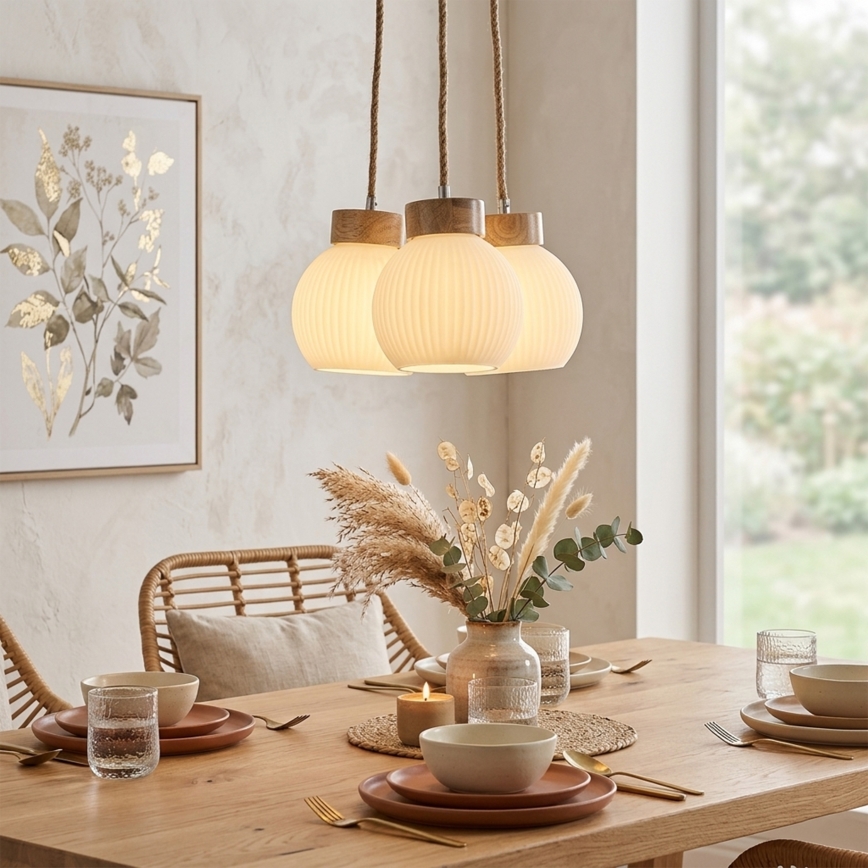 Hanglamp aan kabel LOOMIS 3xE27/15W/230V 130 cm beige/eiken