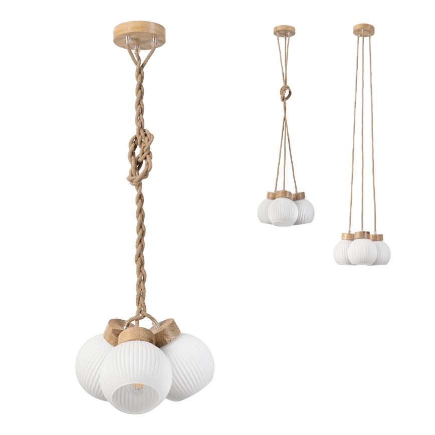 Hanglamp aan kabel LOOMIS 3xE27/15W/230V 130 cm beige/eiken