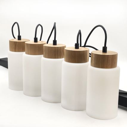 Hanglamp aan kabel MARKUS 5xE27/15W/230V zwart/eiken