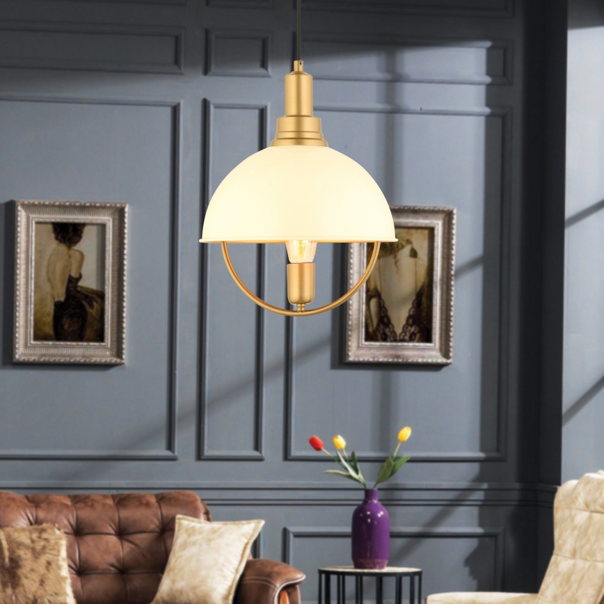 Hanglamp aan kabel MONZA 1x E27/40W/230V Ø 30 cm crème/goud