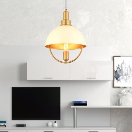 Hanglamp aan kabel MONZA 1x E27/40W/230V Ø 30 cm crème/goud