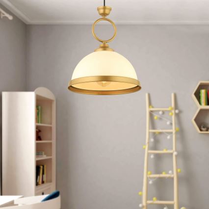 Hanglamp aan kabel MONZA 1xE27/40W/230V pr. 26 cm crème/brons