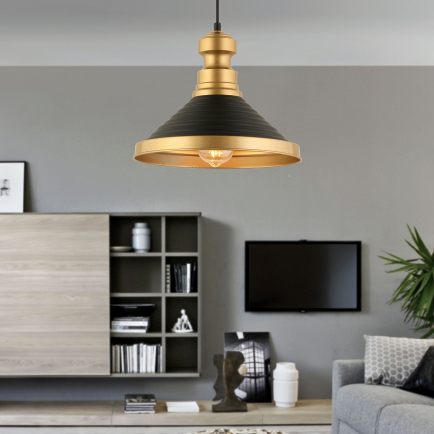 Hanglamp aan kabel MONZA 1xE27/40W/230V Ø 30 cm zwart/goud