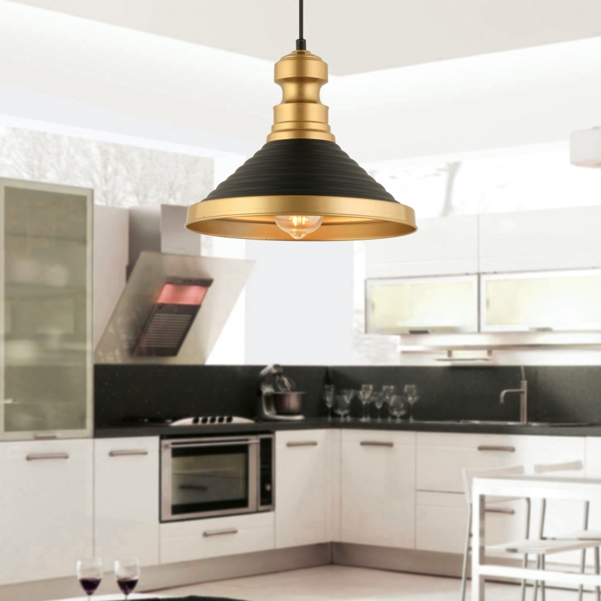 Hanglamp aan kabel MONZA 1xE27/40W/230V Ø 30 cm zwart/goud