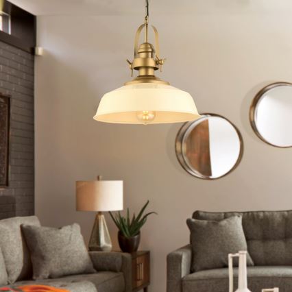 Hanglamp aan kabel MONZA 1xE27/40W/230V Ø 35 cm crème/bronskleurig