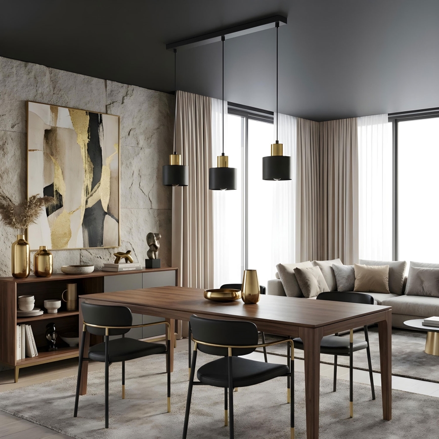 Hanglamp aan kabel PARKLA 3xE27/15W/230V zwart