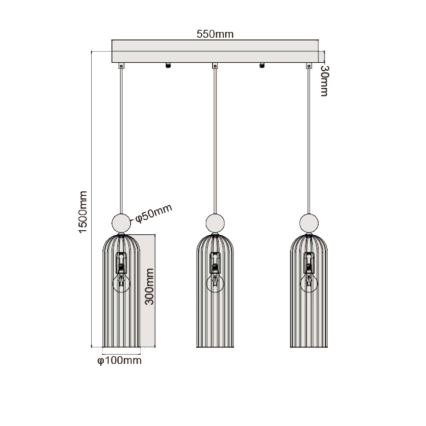 Hanglamp aan kabel PIEGA 3xE14/40W/230V messing/wit