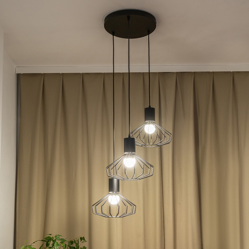 Hanglamp aan kabel SOLANO 3xE27/15W/230V zwart/glanzend chroom