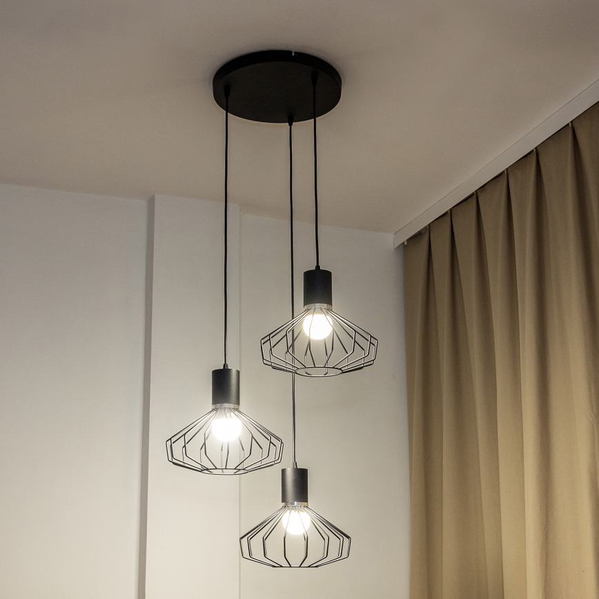 Hanglamp aan kabel SOLANO 3xE27/15W/230V zwart/glanzend chroom