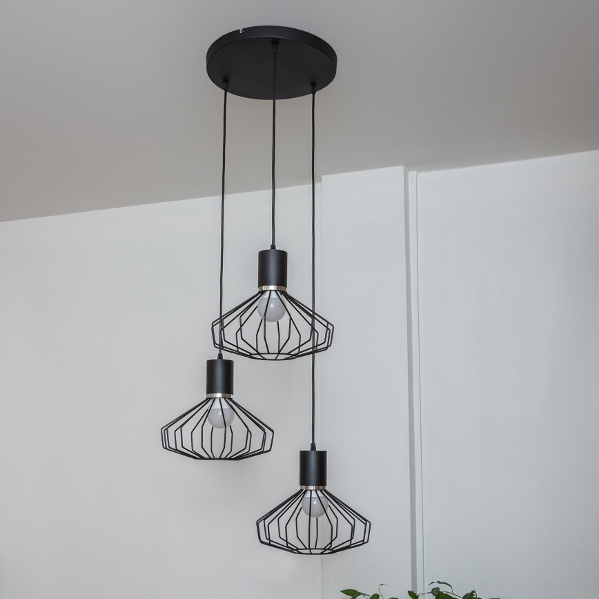 Hanglamp aan kabel SOLANO 3xE27/15W/230V zwart/glanzend chroom