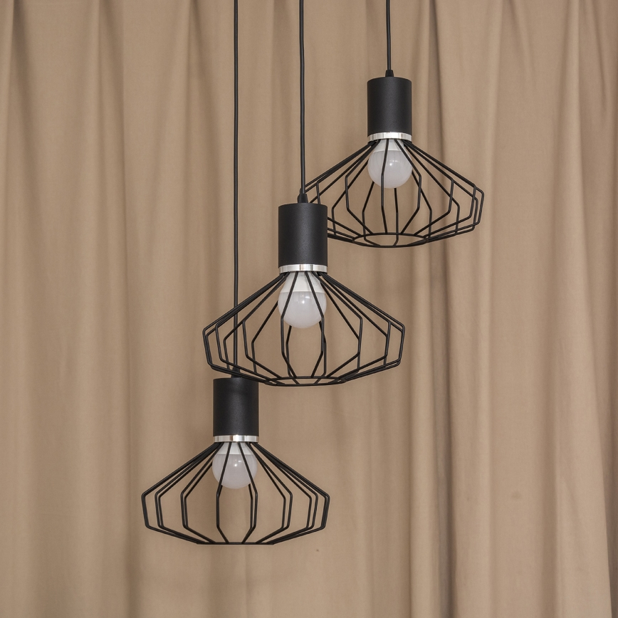 Hanglamp aan kabel SOLANO 3xE27/15W/230V zwart/glanzend chroom