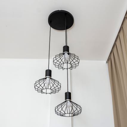 Hanglamp aan kabel SOLANO 3xE27/15W/230V zwart/glanzend chroom