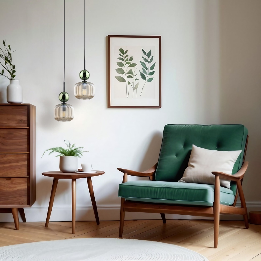 Hanglamp aan kabel SOPHIA 1xE14/10W/230V zwart/groen/rookbeige