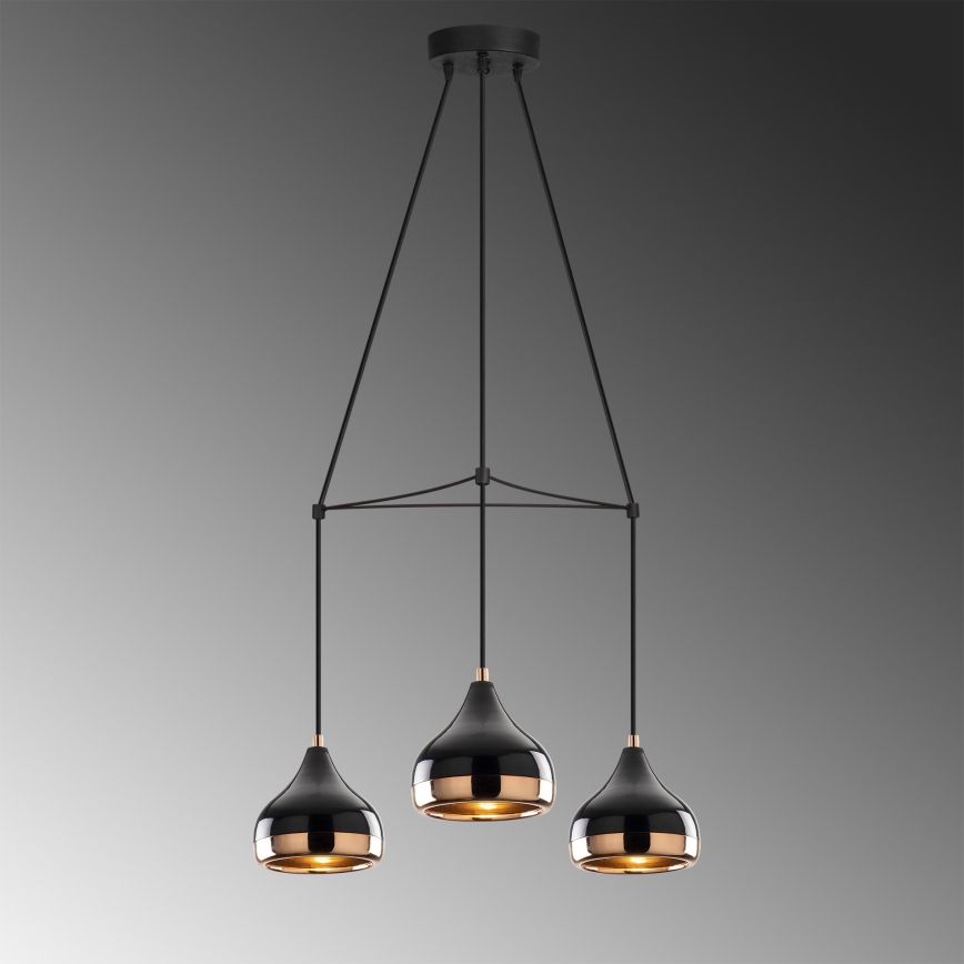 Hanglamp aan kabel YILDO 3xE27/40W/230V zwart/koper