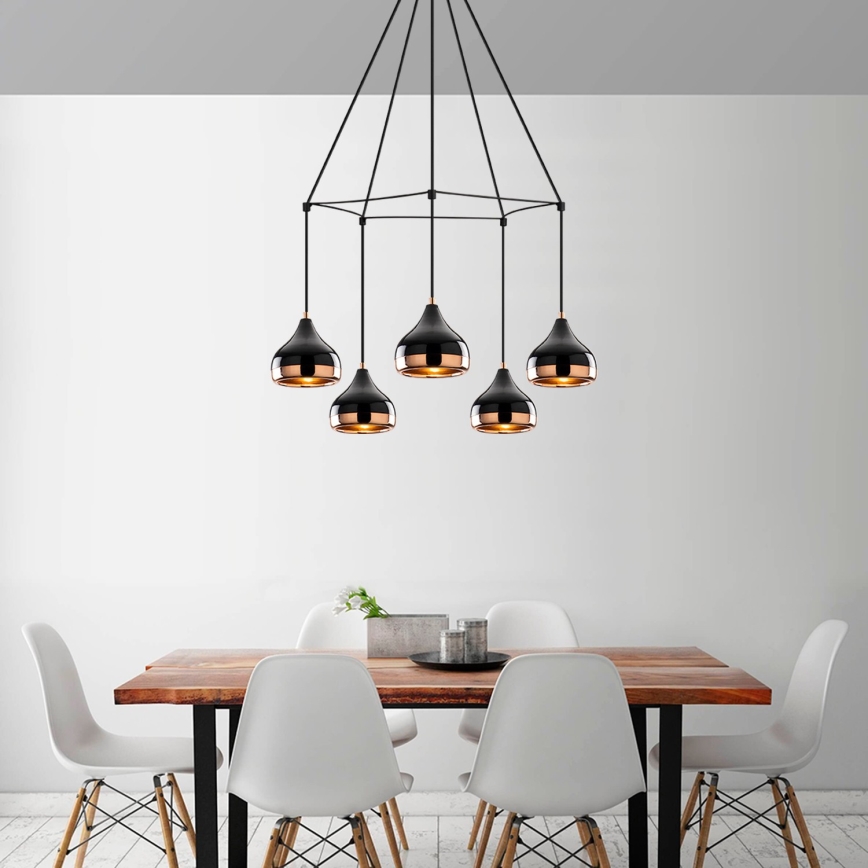 Hanglamp aan kabel YILDO 5xE27/40W/230V zwart/koper