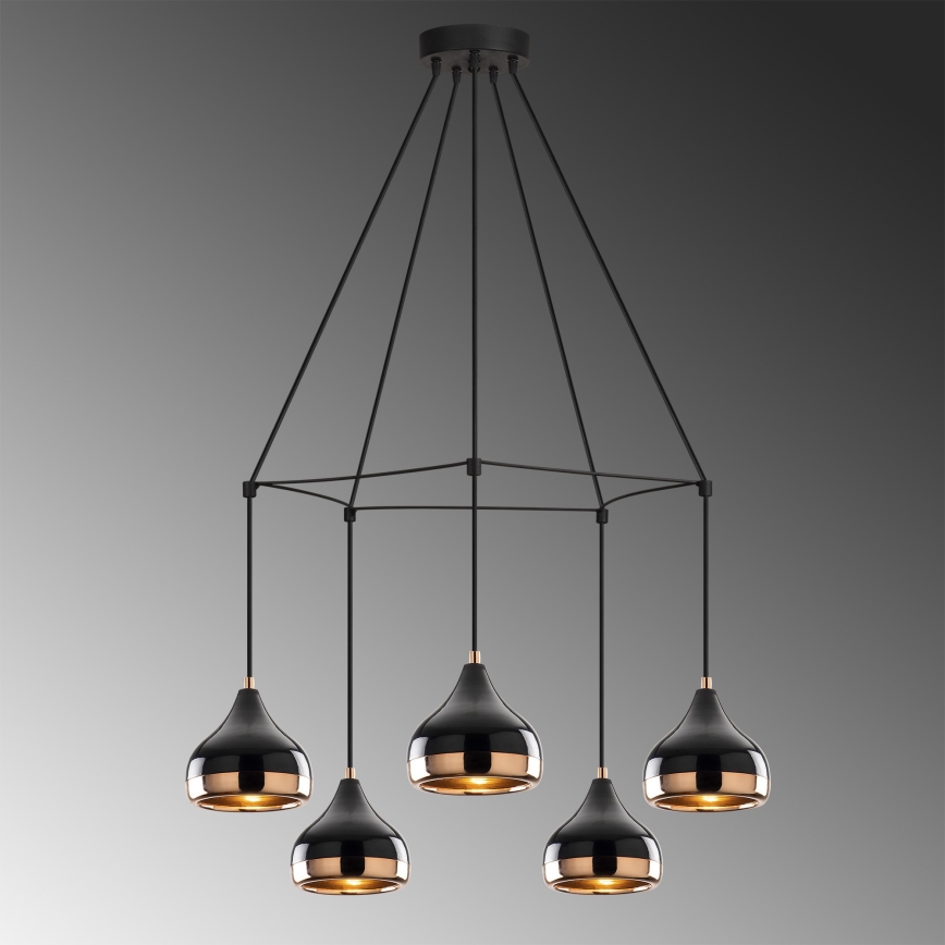 Hanglamp aan kabel YILDO 5xE27/40W/230V zwart/koper