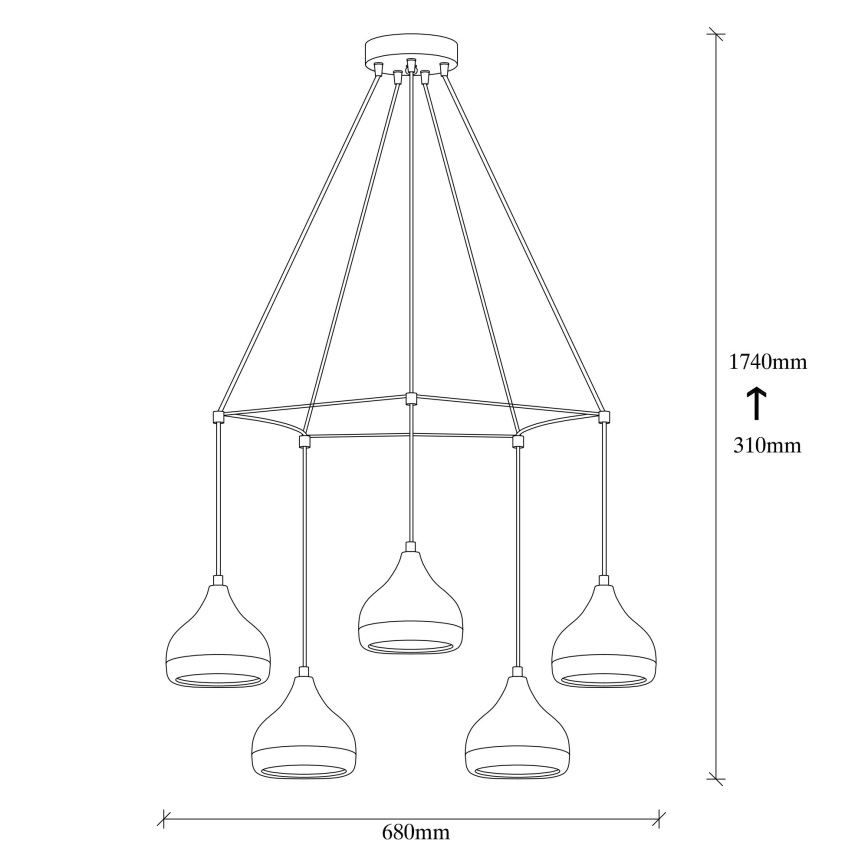 Hanglamp aan kabel YILDO 5xE27/40W/230V zwart/koper