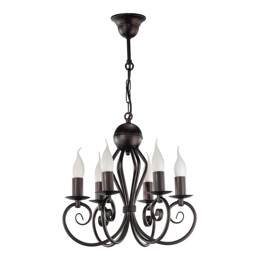 Hanglamp aan ketting CLIVIA 6xE14/40W/230V Afrikaans Hardhout
