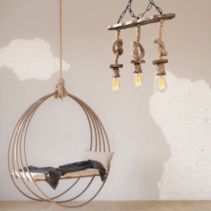 Hanglamp aan ketting EREBOS 3xE27/40W/230V bruin