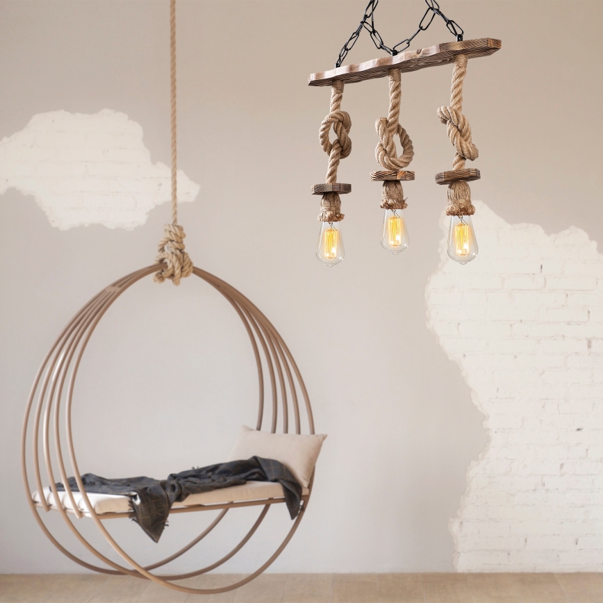 Hanglamp aan ketting EREBOS 3xE27/40W/230V bruin