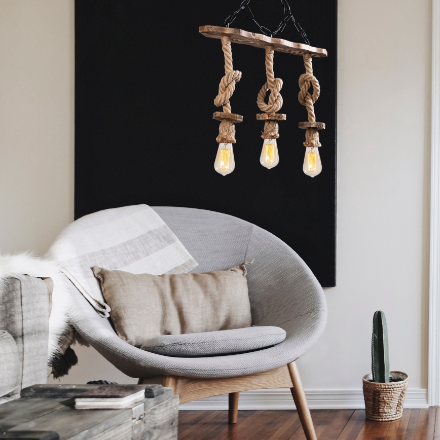 Hanglamp aan ketting EREBOS 3xE27/40W/230V bruin