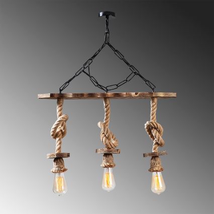 Hanglamp aan ketting EREBOS 3xE27/40W/230V bruin