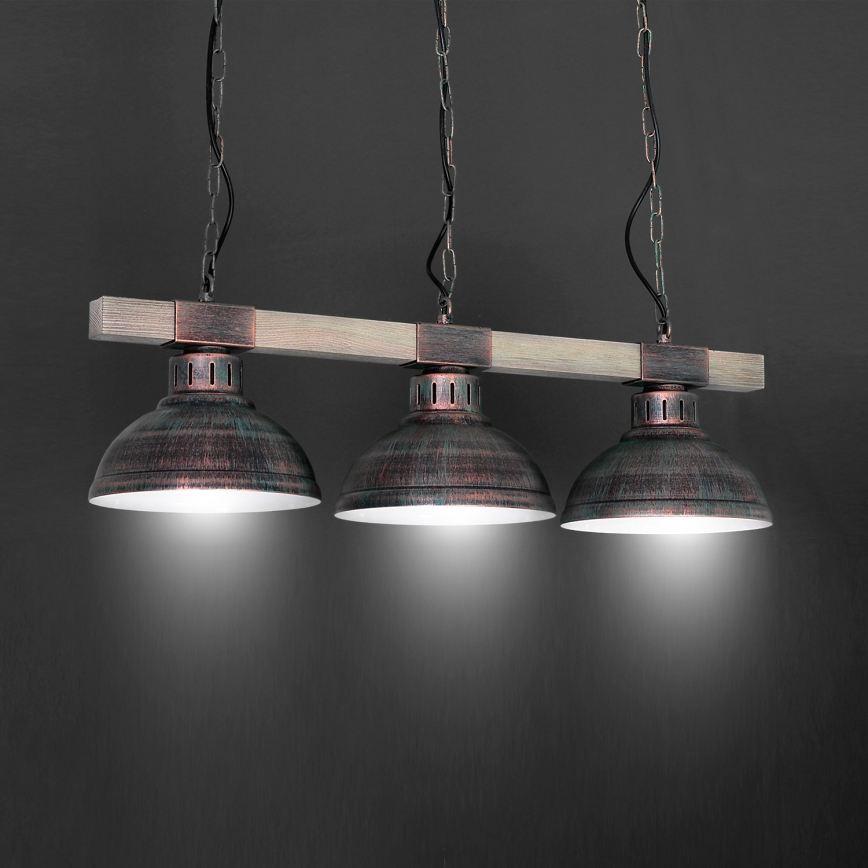 Hanglamp aan ketting HAKON 3xE27/60W/230V patina