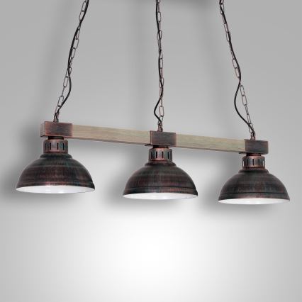 Hanglamp aan ketting HAKON 3xE27/60W/230V patina