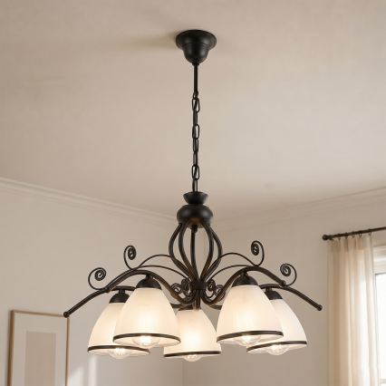 Hanglamp aan ketting RETRO 5xE27/60W/230V zwart/wit